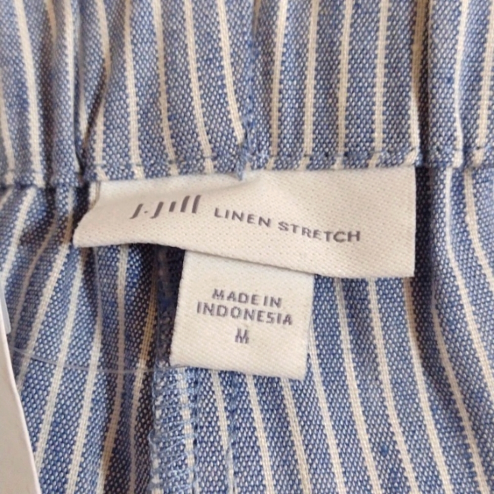 J Jill Linen Stretch Chambray Pinstripe Cropped Pants w Ankle Buttons Size M NWT - Picture 9 of 14